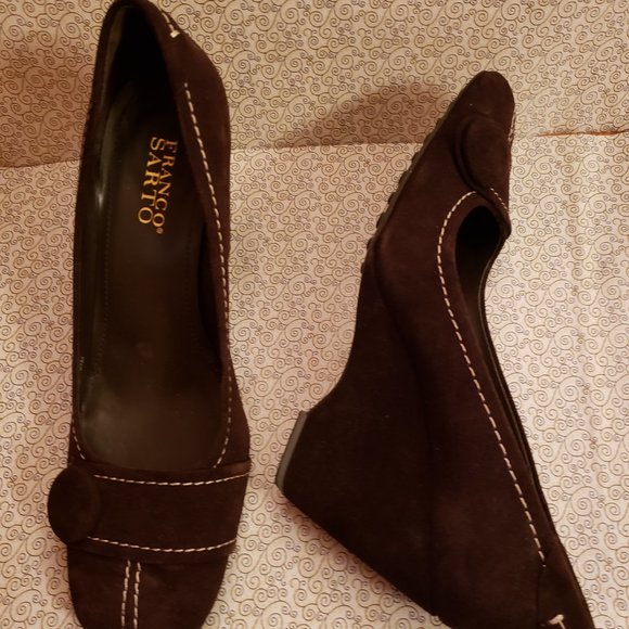 Franco Sarto  Retro  Style  Suede Leather Dress Shoes  Wedges 9 1/2M - Picture 2 of 12